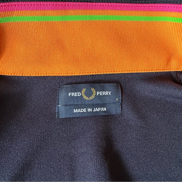 New FRED PERRY Made In Japan Stand Collar Neck Track Jacket S Navy Pink Laurel - Picture 9 of 16